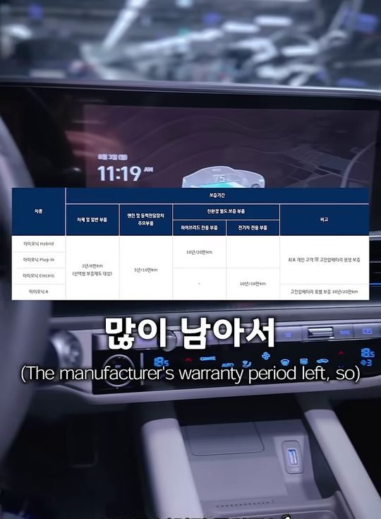 중카TV 영상 속 보증 기간 안내 화면